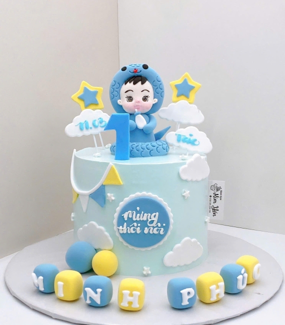 Bánh kem thôi nôi đẹp kết hợp nhiều màu sắc