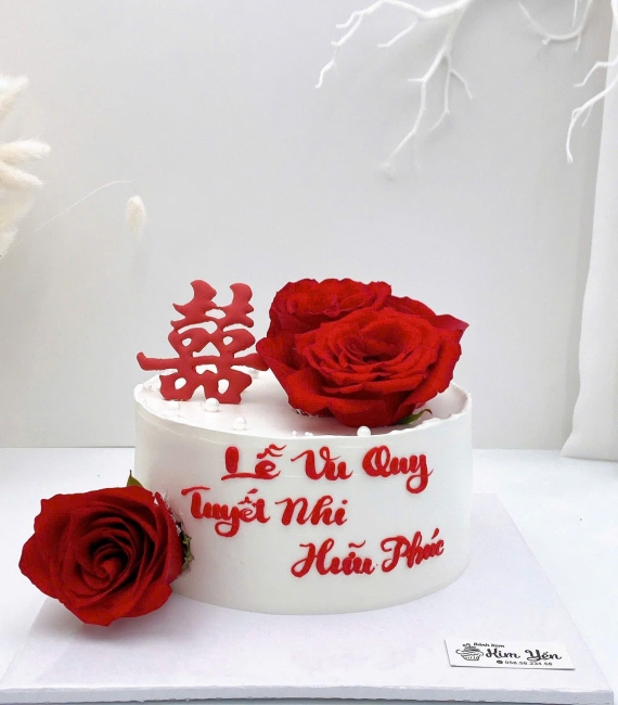 Mẫu Bánh Kem cưới tone đỏ 1 tầng mẫu đẹp 