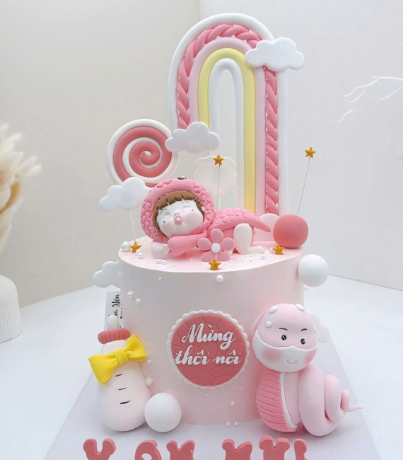 Bánh kem thôi nôi đẹp tone hồng mẫu đẹp 2026