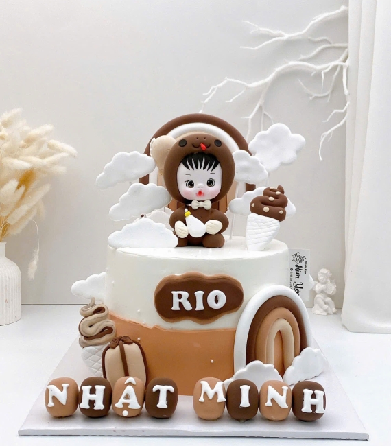 Tổng hợp bánh kem đẹp 2026 tạo hình thôi nôi cho bé trai tone nâu 