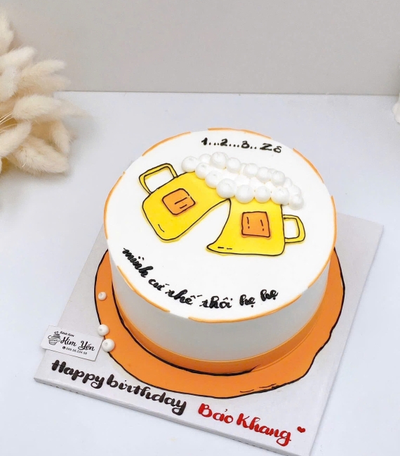 Bánh kem vẻ hình chibi 2 ly bia 