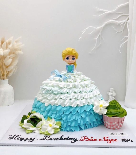 Bánh kem công chúa màu xanh mẫu đẹp 