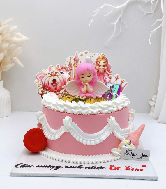 Bánh kem công chúa elsa màu hồng