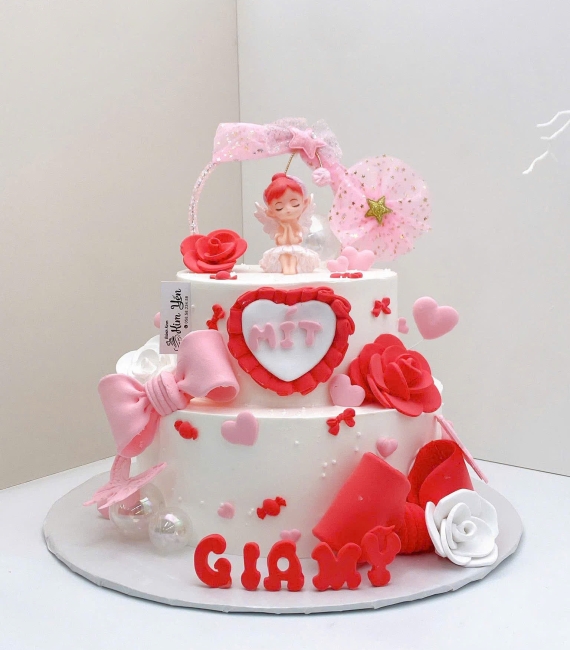 Bánh kem công chúa 2 tầng đầy tháng