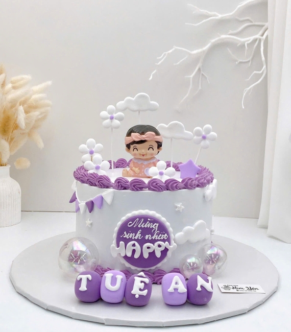 Bánh Kem bánh thôi nôi cho bé gái tone tím pastel 