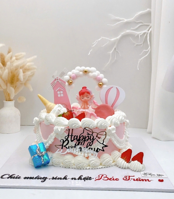 Bánh kem dành bé công chúa tone hồng 