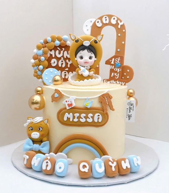 Bánh Kem đầy tháng tuổi ngọ dành cho bé gái 