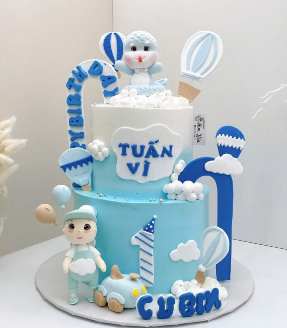 Bánh Kem tuổi tỵ tone xanh dương hot