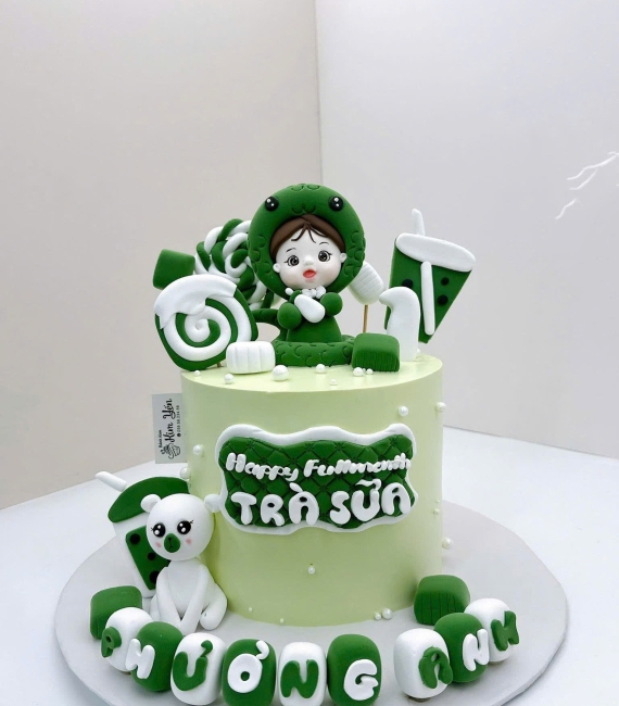 Bánh Kem tuổi tỵ tone xanh kết hợp trắng dành cho bé trai 