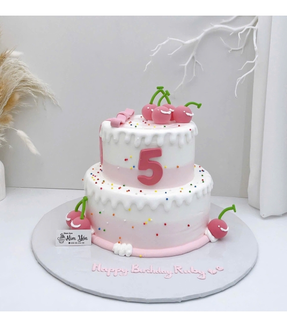Bánh kem đáng yêu dành cho bé gái 2 tầng lên 5 tuổi 