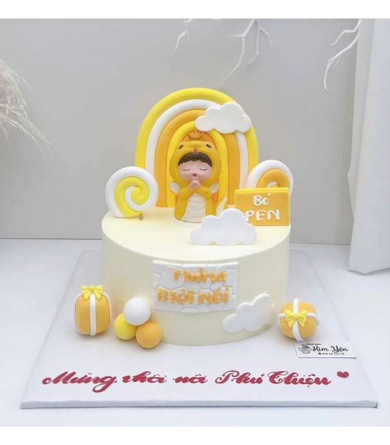 Bánh Kem thôi nôi dành cho bé trai tone vàng đẹp 