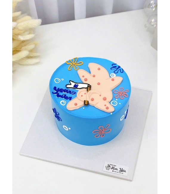 Bánh kem hàn quốc tone xanh vẻ hình chibi đáng yêu 