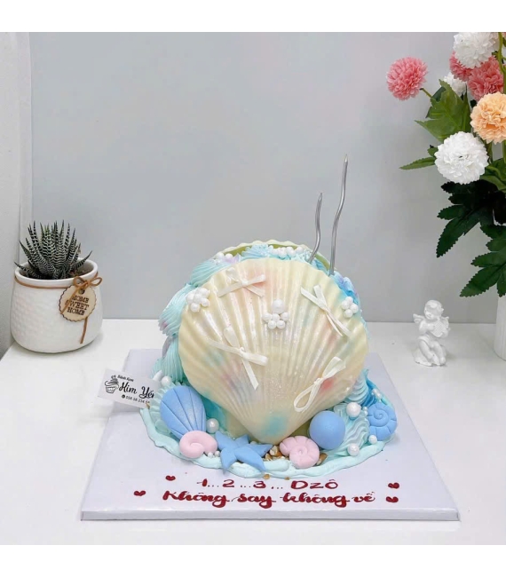 Bánh kem vỏ xò hot trend tone xanh đẹp 