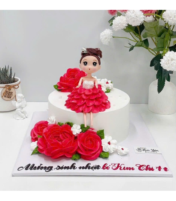 Bánh sinh nhật bé gái công chúa tone đỏ hot 