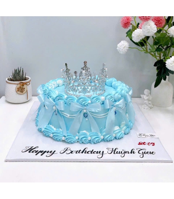 Bánh kem dành cho nữ vương miện tone xanh dương 