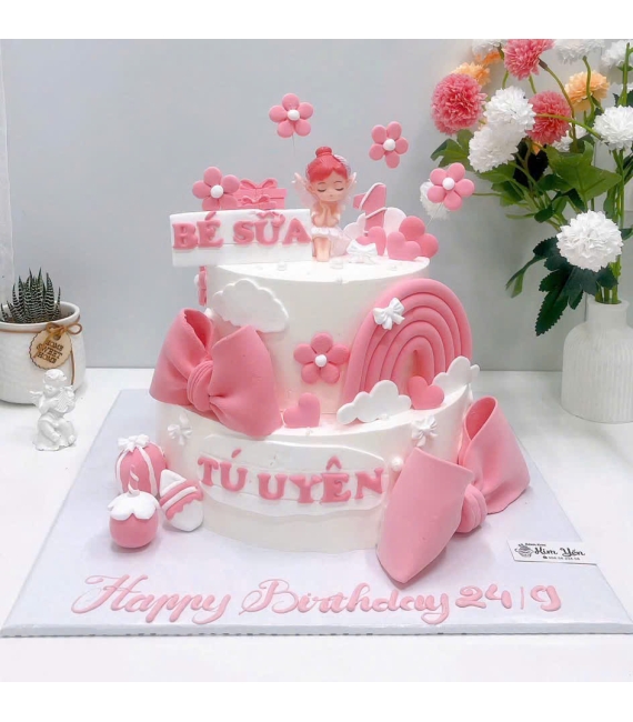 Bánh kem mừng bé yêu 1 tuổi mẫu bánh 2 tầng đẹp