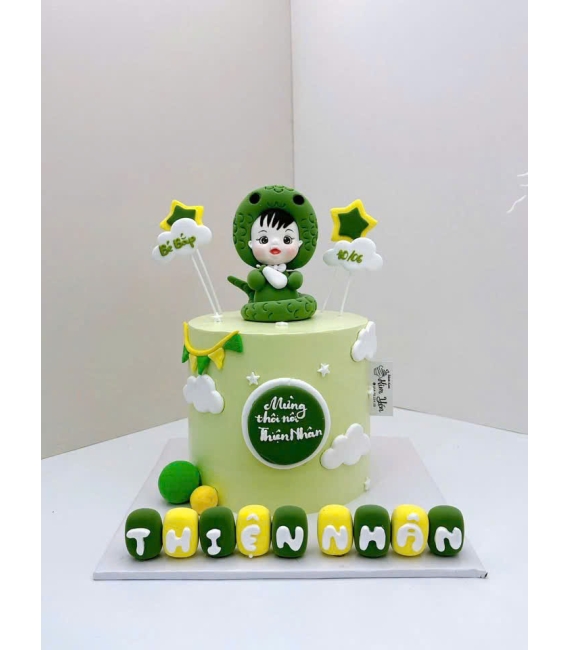 Bánh kem thôi nôi mẫu bánh tone xanh dành cho bé trai 