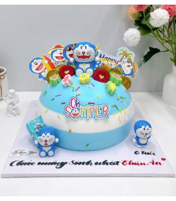 Bánh kem dành cho bé trai yêu thích đô rê mon lên 6 tuổi 