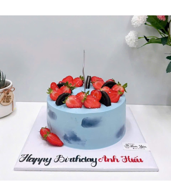 Bánh trái cây tặng tone xanh dương kèm dâu tây 