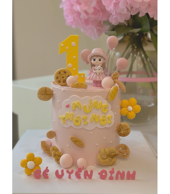 Bánh fondant thôi nôi Happy Birthday Bé Yêu