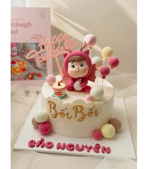 Bánh fondant thôi nôi Happy Birthday Bảo Nguyên