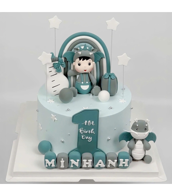 Bánh fondant thôi nôi chủ đề rồng cho bé trai