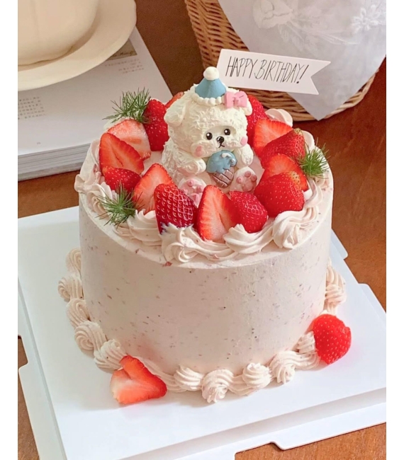 Bánh kem trang trí trái cây tone hồng nhẹ nhàng