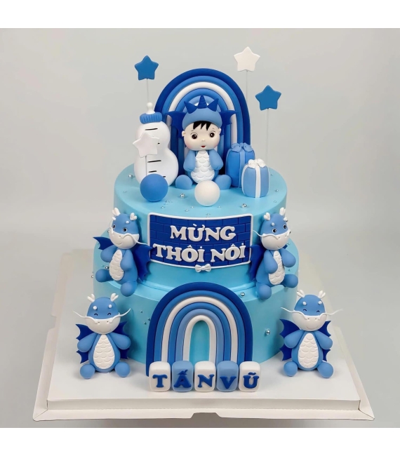 Bánh fondant thôi nôi chủ đề em bé và câu vòng