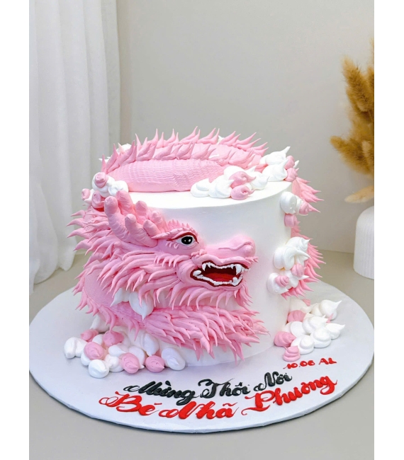  Bánh kem làm theo yêu cầu tạo hình con rồng tone hồng