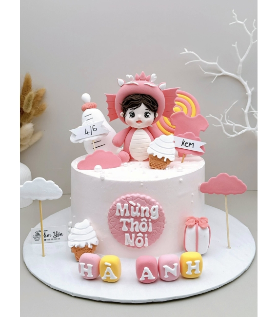 Bánh Kem Thôi Nôi Tone Hồng mừng con 1 tuổi -dành cho bé gái tuổi rồng