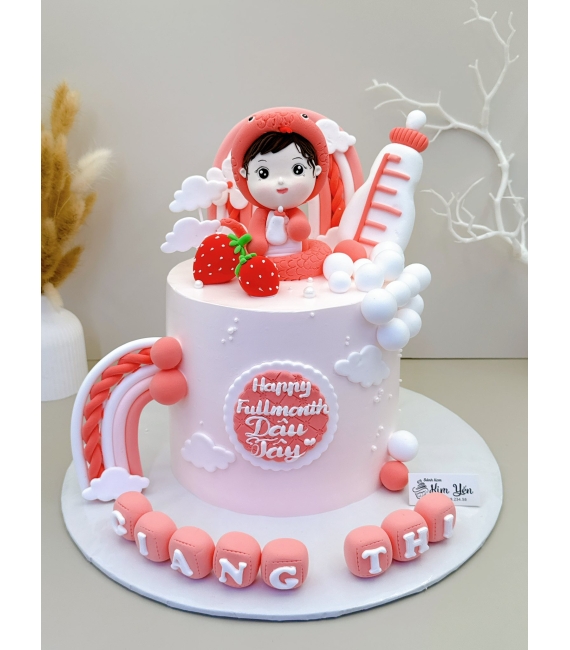 Bánh Kem Thôi Nôi Tone đỏ mừng con 1 tuổi -dành cho bé gái tuổi rắn