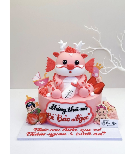 Bánh Kem Thôi Nôi Tone đỏ mừng con 1 tuổi -dành cho bé gái tuổi rồng