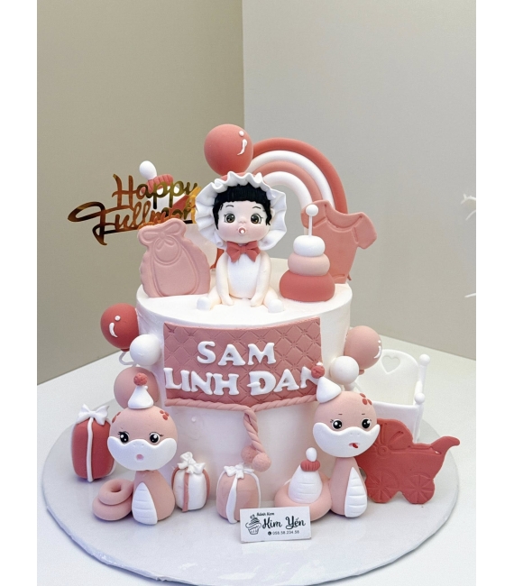 Bánh Kem Thôi Nôi Tone đỏ mừng con 1 tuổi -dành cho bé gái tuổi rắn