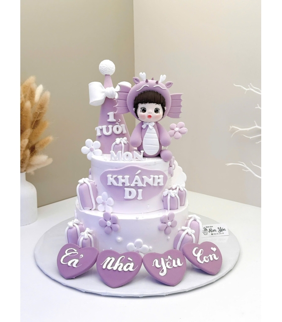 Bánh Kem Thôi Nôi Hình Con Rồng Cho Bé Gái tone tím