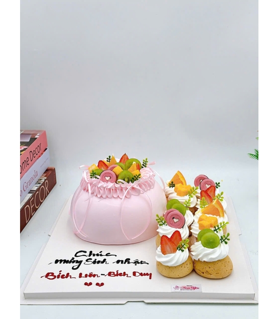 Set bánh su kem Singapore hoa quả tặng kèm túi tiền hoa quả