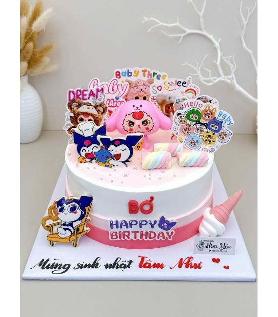 Bánh kem dành cho bé gái team labubu,baby three