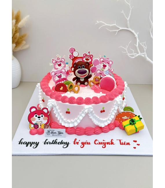 Bánh kem dành cho bé gái team gấu dâu lên 10 tuổi