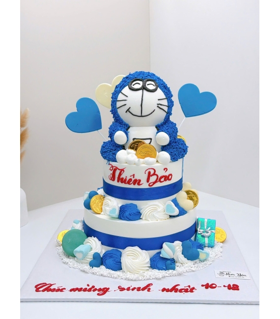 Bánh Kem mừng đầy tháng đô rê mon 2 tầng