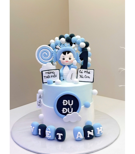 Bánh Kem thôi nôi tone xanh mẫu đẹp nhất dành cho bé trai