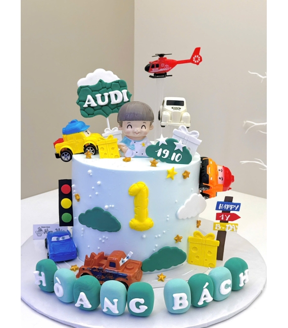 Bánh Kem bé trai 1 tuổi -phụ kiện xe ô tô máy bay