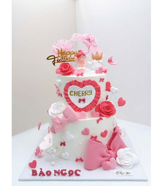 Bánh Kem mừng thôi nôi bé gái tone hồng 2 tầng