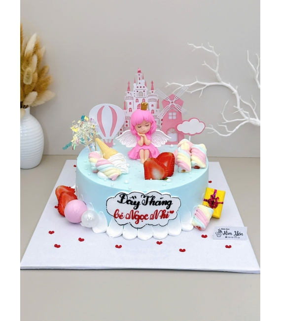 Bánh kem dành cho bé gái làm theo yêu cầu tone xanh