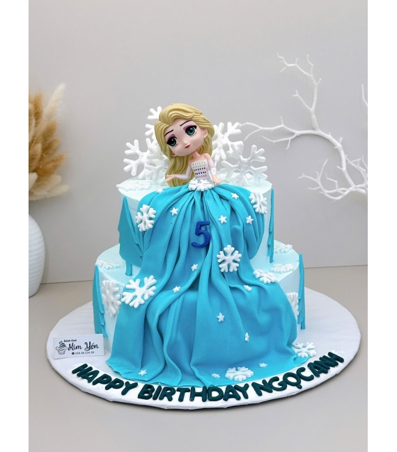  Bánh kem công chúa Elsa mới tạo hình Fondant cầu vồng xanh, mây