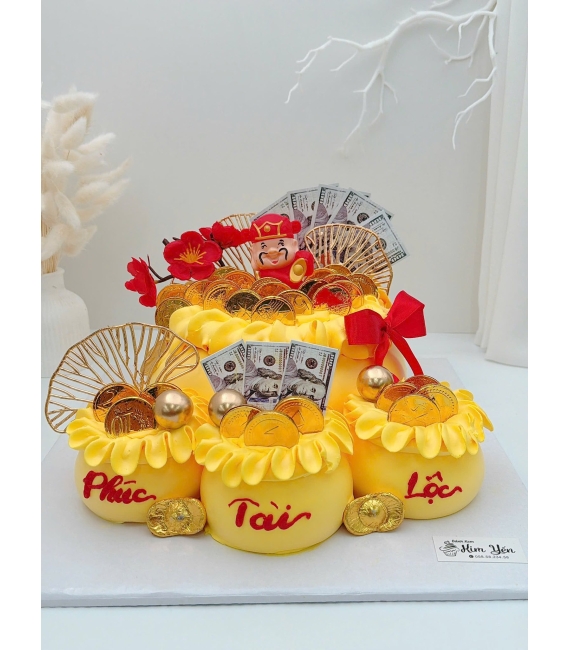 Bánh kem khai trương hủ vàng kèm túi tiền siêu hot