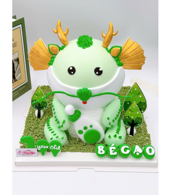 Bánh fondant thôi nôi chủ đề những chú rồng màu xanh