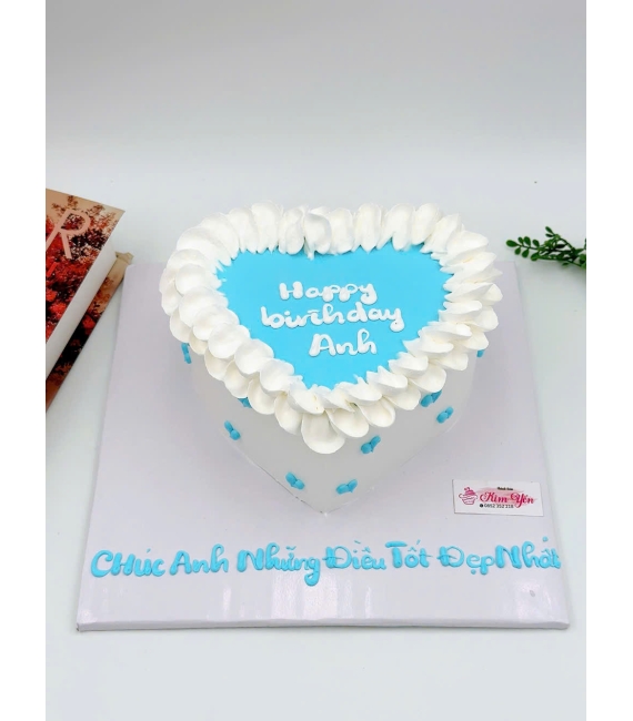 Bánh Kem trái tim dành cho bạn nam tone xanh 