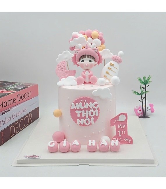 Bánh Kem Thôi Nôi Tone Hồng cho bé gái 1 tuổi 