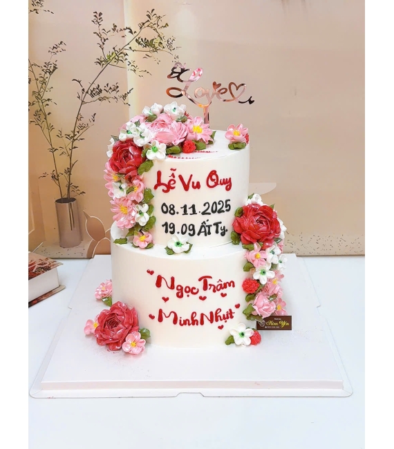 Bánh kem cưới 2 tầng tone đỏ -bánh kem ngon cao lãnh