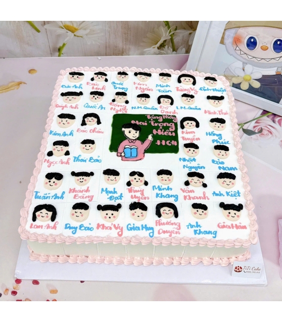 Mẫu bánh kem vẻ hình chibi lớp học tặng cô giáo-bánh kem kim yến cao lãnh
