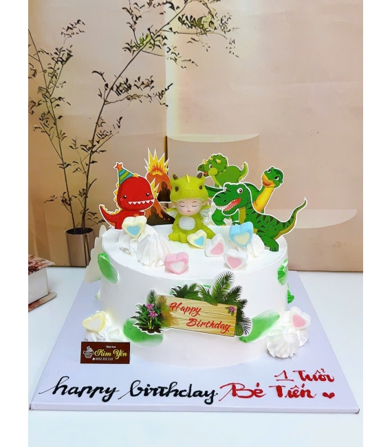 Bánh kem chúc mừng dành cho bé trai yêu thích khủng long mừng bé lên 5 tuổi